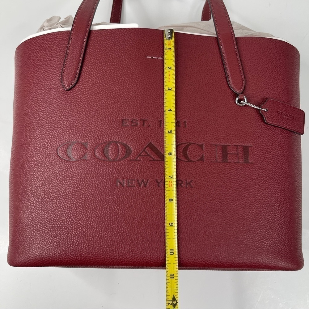 Coach Cameron Tote Embossed Pebbled Leather Wine Silver - Picture 12 of 17
